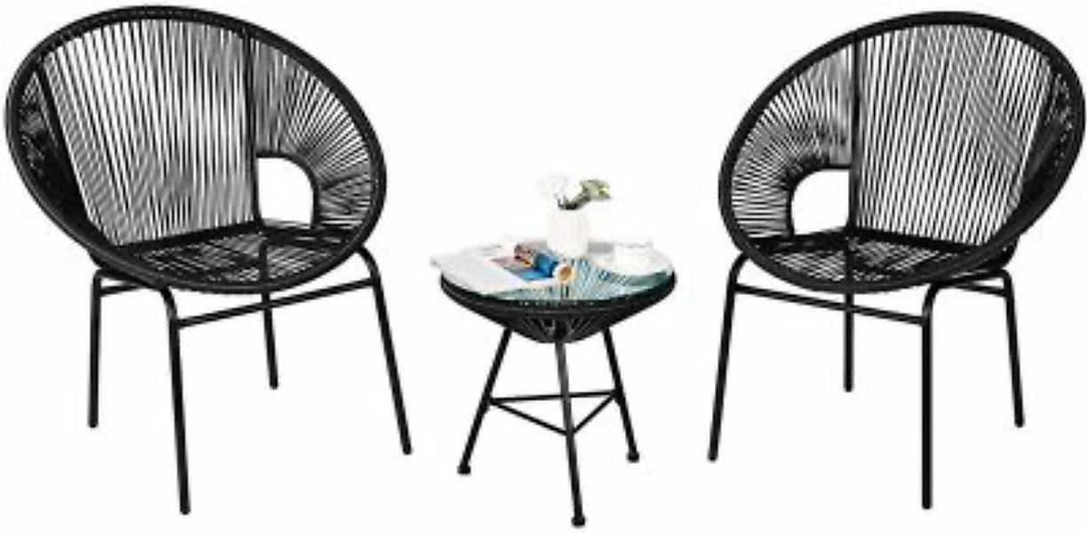 COSTWAY® Gartenmöbel 3 tlg. PE Rattan Sitzgruppe schwarz günstig online kaufen