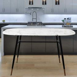 Retro Esszimmertisch Marmoroptik Glasplatte Metallgestell günstig online kaufen