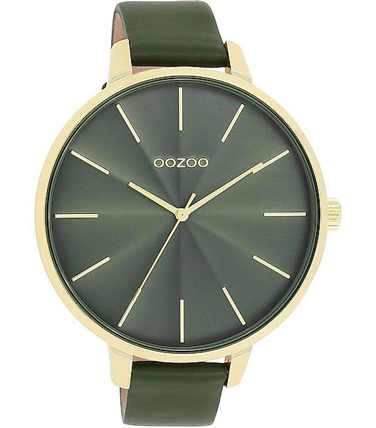 OOZOO Quarzuhr XL Damenuhr C11257 Goldfarben Lederband Grün 48 mm günstig online kaufen