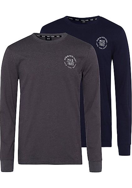 H.I.S Langarmshirt Packung, 2er-Pack, 2 Stk. Langarm, bedruckt, Rundhalsaus günstig online kaufen