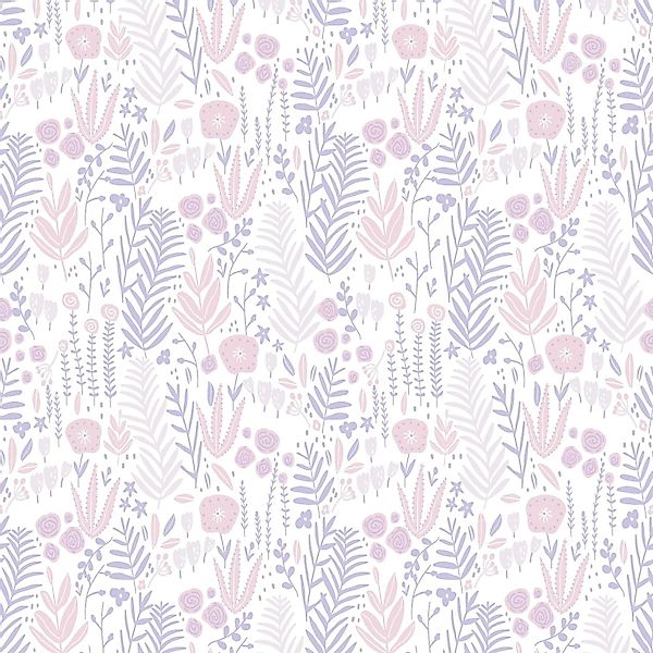 PROFHOME 381181-GU Blumen Tapete Kindertapete Matt Weiß Rosa Lila 0,53 m x günstig online kaufen