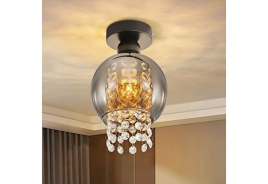 Nettlife Deckenleuchte Modern Schwarz Glas Kristall Rauchgrau 1/3 Flammig E günstig online kaufen