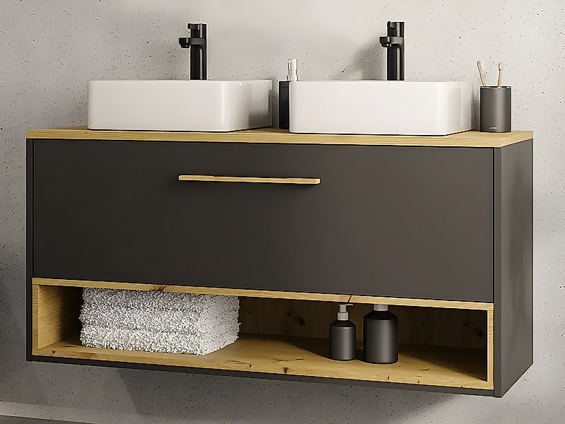 Waschbeckenunterschrank hängend mit Doppelwaschbecken - 120 cm - Anthrazit günstig online kaufen