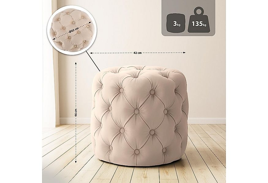 CLP Sitzhocker Drancy Samt (1er, 1 St., 1er), gepolstert mit Zierknöpfen günstig online kaufen