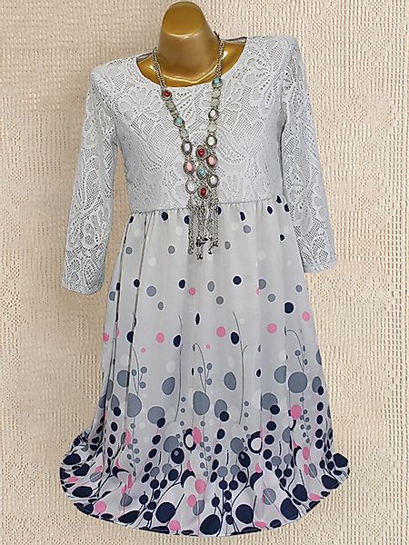 Polka Pot Print 3/4 Ärmel Spitze Plus Größe Kleid günstig online kaufen