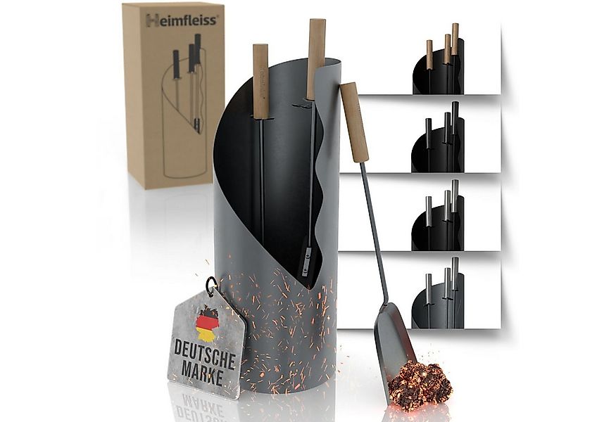 Heimfleiss® Kamingarnitur Modernes Kaminbesteck aus Stahl & Holz – 3-teilig günstig online kaufen