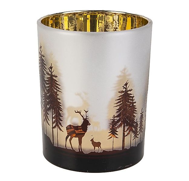 MICA Windlicht Windlicht - Hirsch im Wald - weiß/braun - ca. 10 x 12,5 cm günstig online kaufen