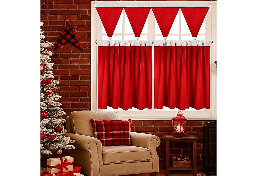 BTTO V&G Gardine 3er-Set Gardine Weihnachten mit Pompom Kurz Vorhang, Gardi günstig online kaufen
