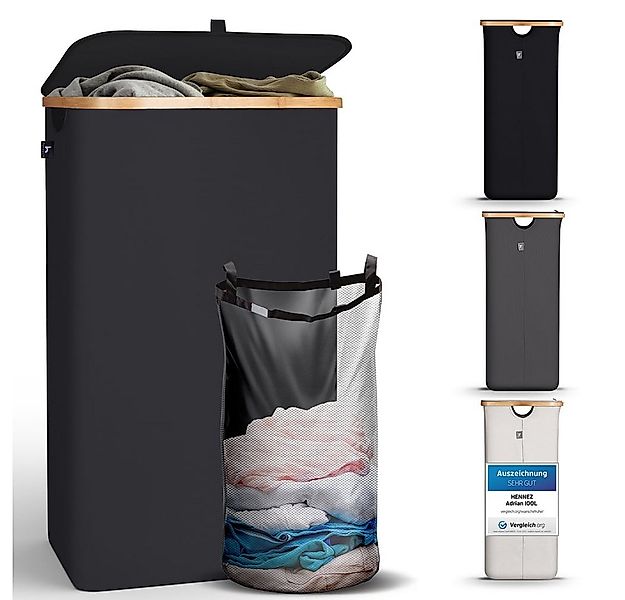 HENNEZ Wäschekorb mit Griff aus Bambus, 100 l – Wäschekorb mit Deckel, Dunk günstig online kaufen