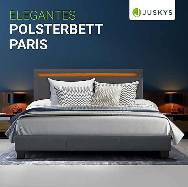 Juskys Polsterbett Paris, 140x200 cm, RGB-LED, günstig online kaufen