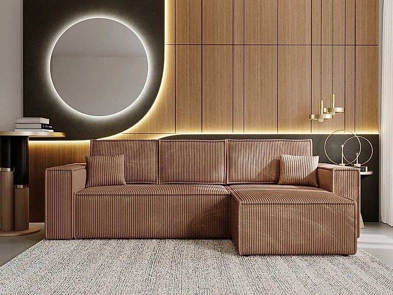 GrainGold Ecksofa L-Form PRATO mit Schlaffunktion und Bettkasten - Braun, R günstig online kaufen