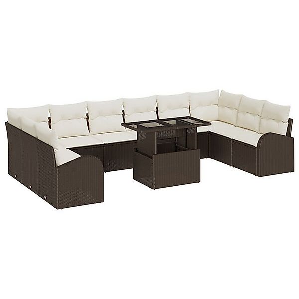 vidaXL Loungesofa 11-tlg. Garten-Sofagarnitur mit Kissen Braun Poly Rattan, günstig online kaufen