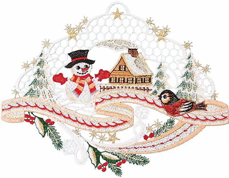 W. Reuter & Sohn - Plauener Spitze Fensterbild "Landschaft Schneemann" Made günstig online kaufen