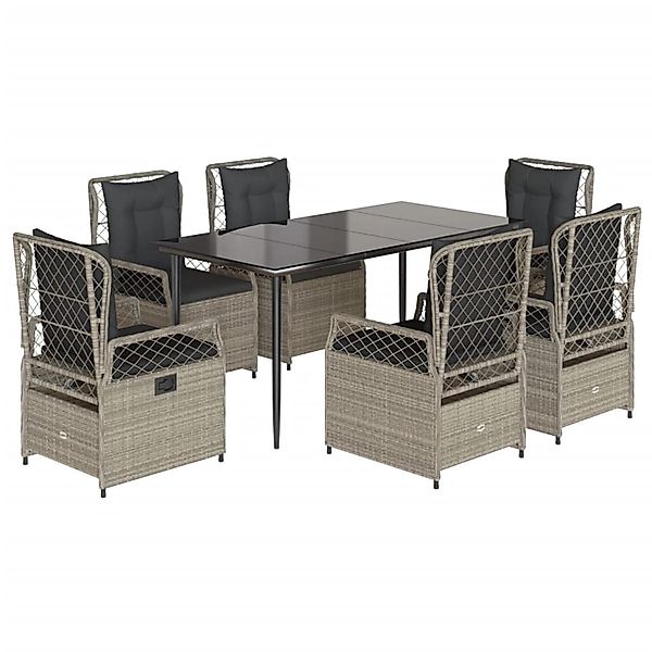vidaXL 7-Tlg Garten-Essgruppe mit Kissen Hellgrau Poly Rattan 3263031 günstig online kaufen