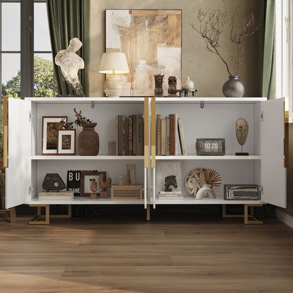 Flieks Sideboard mit 4 Türen Weiß/Schwarz günstig online kaufen