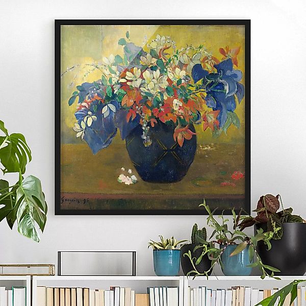 Bild mit Rahmen Kunstdruck - Quadrat Paul Gauguin - Vase mit Blumen günstig online kaufen