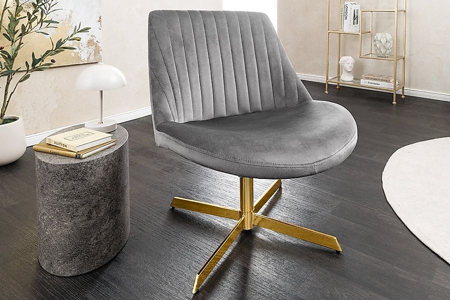 riess-ambiente Drehsessel LOUNGER grau / gold - Samt, Metallgestell, 360° d günstig online kaufen