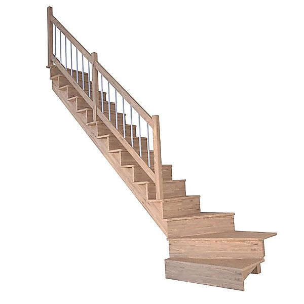 Treppe Lindos Eiche Gew. L Setzstufen 100 cm Holz-Edelstahl-Geländer Weiß F günstig online kaufen
