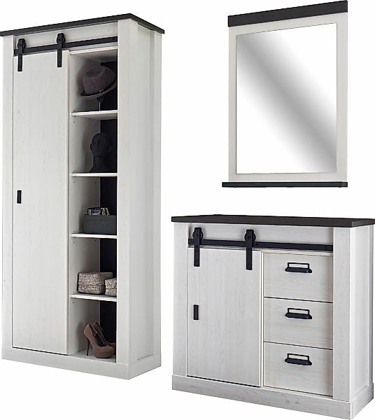 Home affaire Garderoben-Set "SHERWOOD" 3 Stk. tlg. mit Scheunentorbeschlag, günstig online kaufen