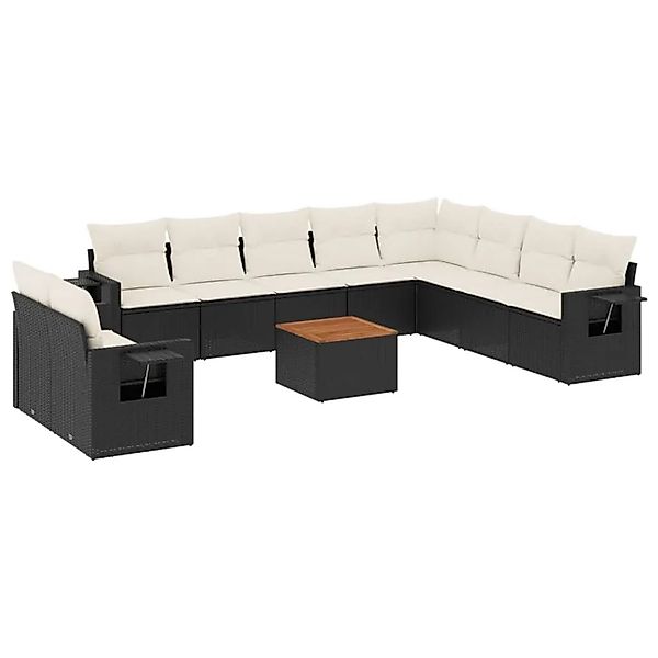 vidaXL 11-Tlg Garten-Sofagarnitur mit Kissen Schwarz Poly Rattan 3224635 günstig online kaufen