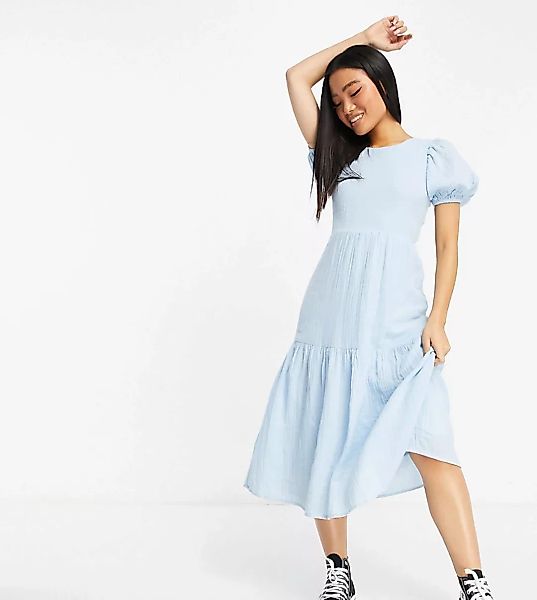 Vero Moda Petite – Midi-Freizeitkleid in Blau günstig online kaufen