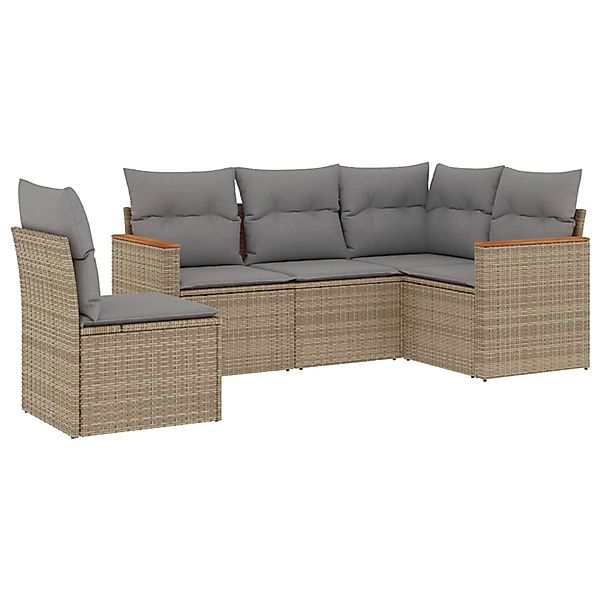 vidaXL 5-Tlg Garten-Sofagarnitur mit Kissen Beige Poly Rattan 3225975 günstig online kaufen