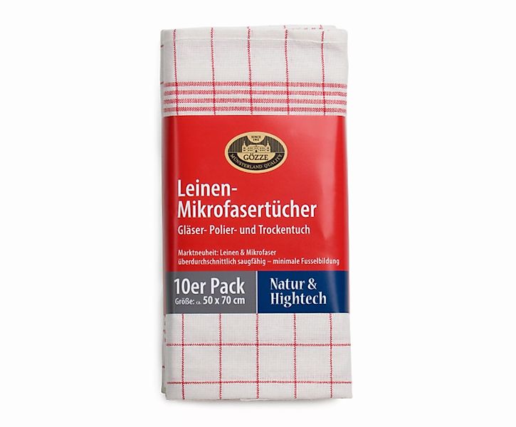 10er Pack Gözze Geschirrtücher 50x70 Leinen- Mikrofasertücher-weiß/rot günstig online kaufen