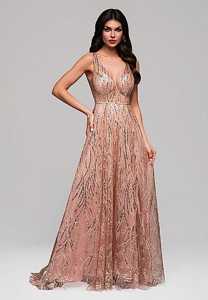 OMBRE Abendkleid Elegantes Abendkleid mit Glitzer-Stickereien und tiefem V- günstig online kaufen