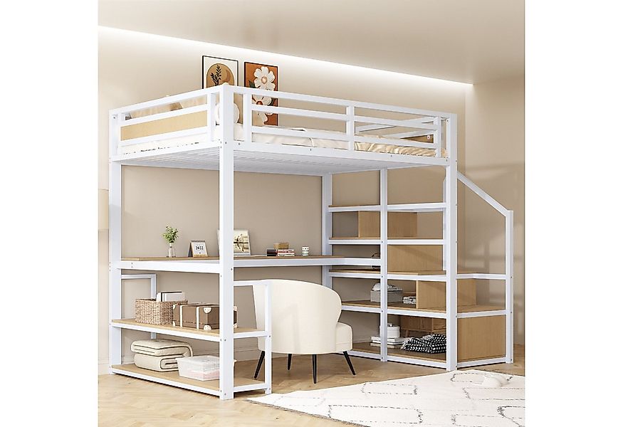 HAUSS SPOLE Hochbett 140x200cm mit Aufbewahrungsleiter mit Regalen und Tisc günstig online kaufen