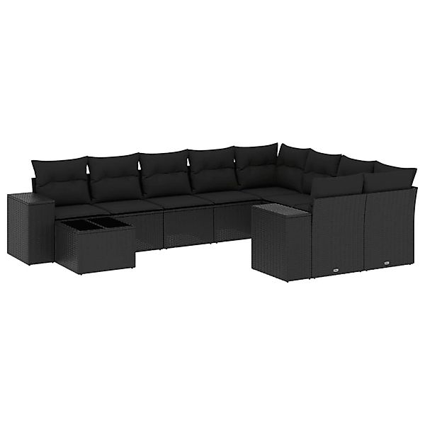 vidaXL 10-Tlg Garten-Sofagarnitur mit Kissen Schwarz Poly Rattan 3223054 günstig online kaufen