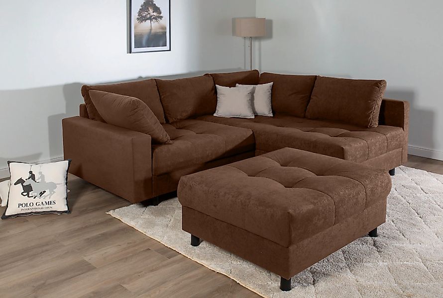 COLLECTION AB Ecksofa "Toni L-Form, B: 215 cm" mit Hocker & 2 Zierkissen, F günstig online kaufen