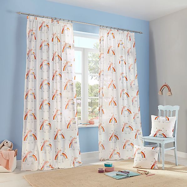 Lüttenhütt Gardine "EINHORN" Kräuselband 1 Stk. tlg. Kindergardine, bedruck günstig online kaufen