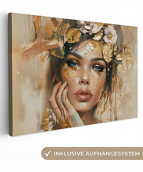 OneMillionCanvasses® Leinwandbild Frau - Blumen - Gold - Porträt, Fotodruck günstig online kaufen