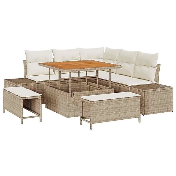 vidaXL Garten-Sofa-Set mit Speicher 8-Tlg Beige Poly Rattan 3364726 günstig online kaufen