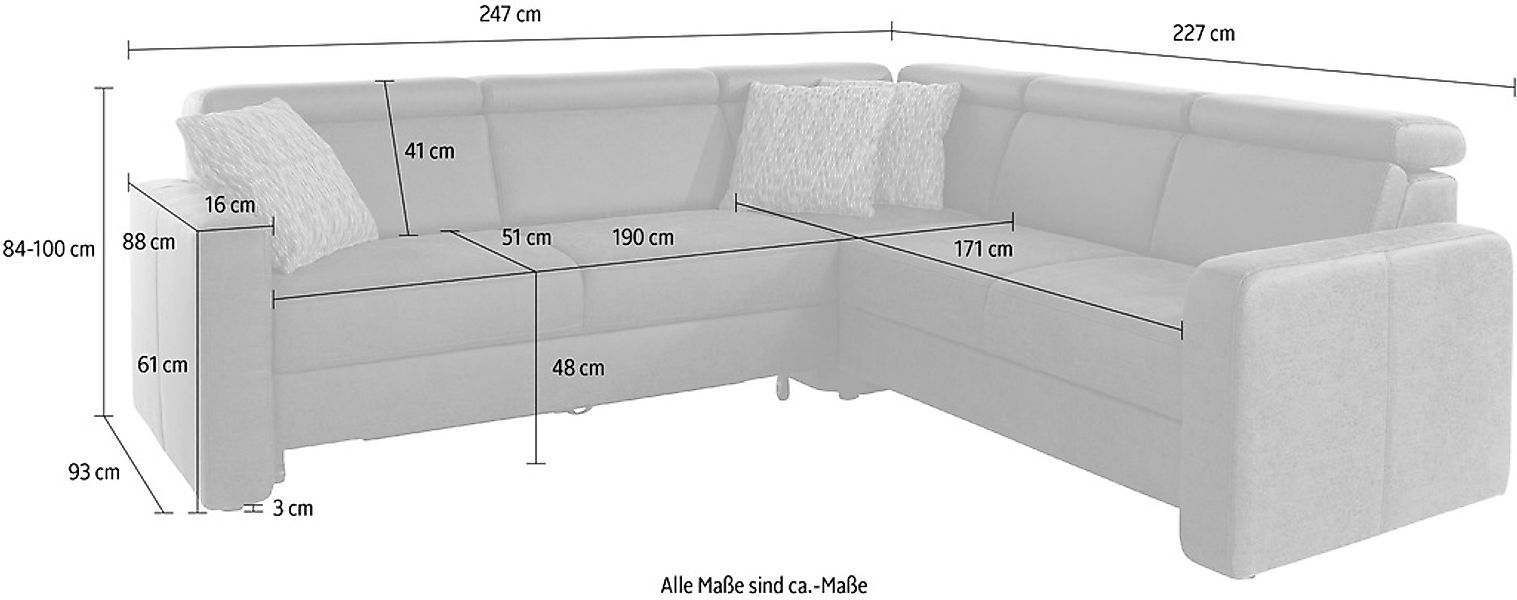 sit&more Ecksofa »Bologna L-Form«, Kopfteilverstellung, wahlweise mit Bettf günstig online kaufen