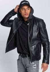 Bruno Banani Lederjacke mit Kapuze aus Lammnappaleder, taillierter Schnitt, günstig online kaufen