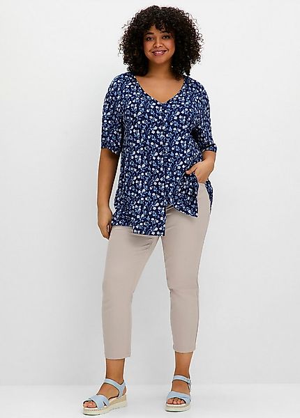 Sheego T-Shirt T-Shirt Kurzarm mit Blümchenprint und Knopfleiste günstig online kaufen