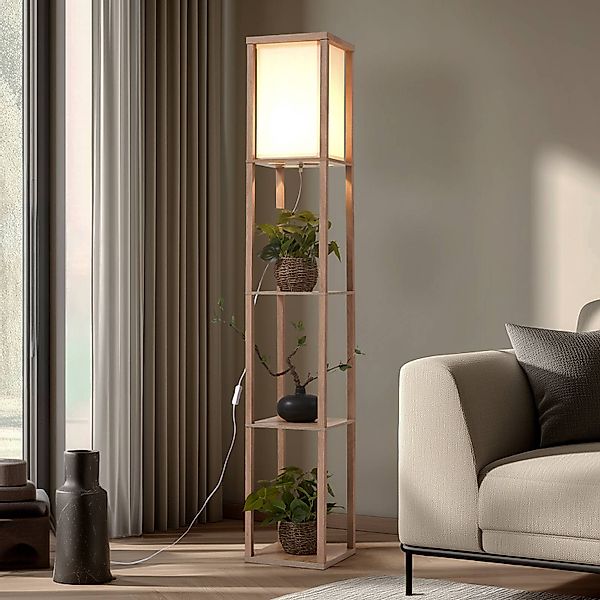 Lindby Stehleuchte Birta, holzfarben/weiß, Regal, Holz günstig online kaufen