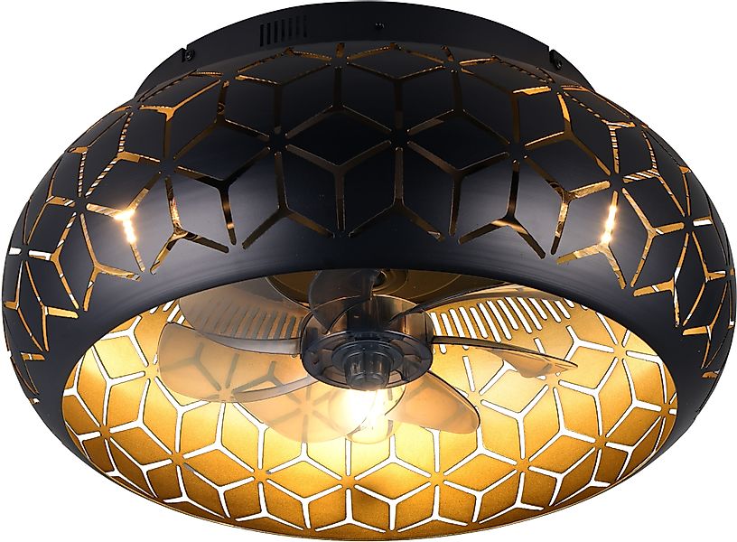 Ventilator Bidar, schwarz/gold, Licht, Fernbedienung, leise günstig online kaufen