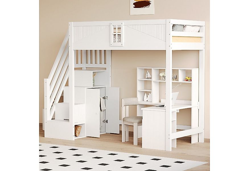 Merax Hochbett (Massivholzbett Jugendbett Einzelbett, 1-St) Kinderbett 90x2 günstig online kaufen