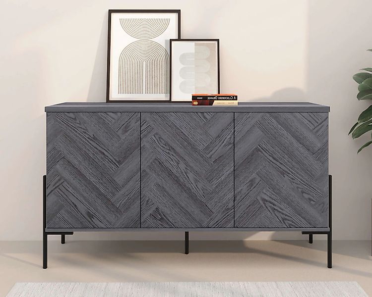 Leonique Sideboard "Eadwine" Kommode, Push-to-open, Türen mit Fischgräten M günstig online kaufen