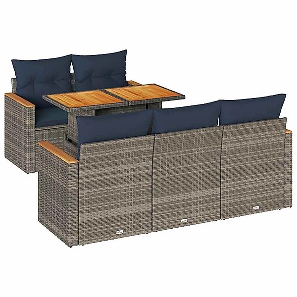 vidaXL 6-Tlg Garten-Sofagarnitur mit Kissen Grau Poly Rattan 3327442 günstig online kaufen