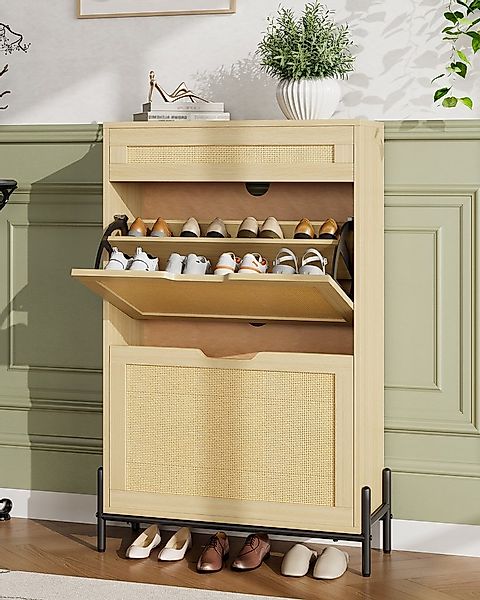 GarveeMore Schuhschrank Rattan mit 2 Flip Tür und 1 Schublade,4 Einstellbar günstig online kaufen
