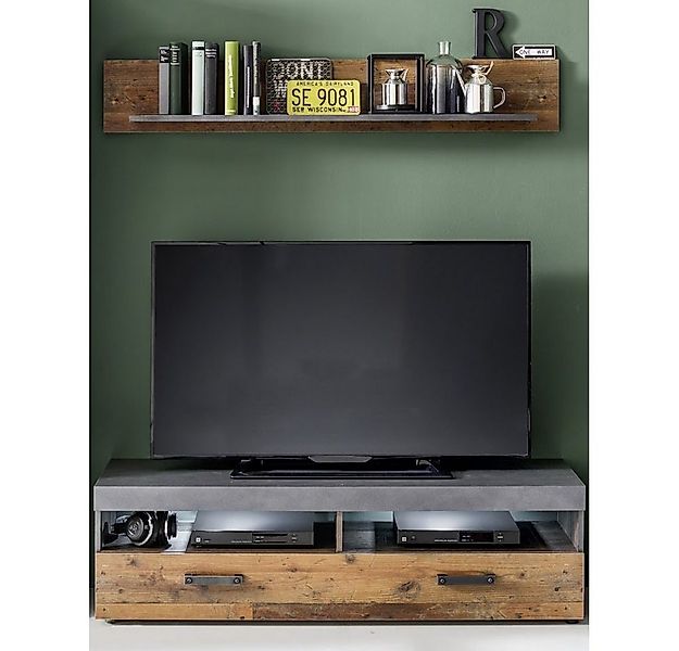 trendteam Wohnzimmer-Set, Wohnwand TV-Lowboard und Wandboard Old Wood und G günstig online kaufen