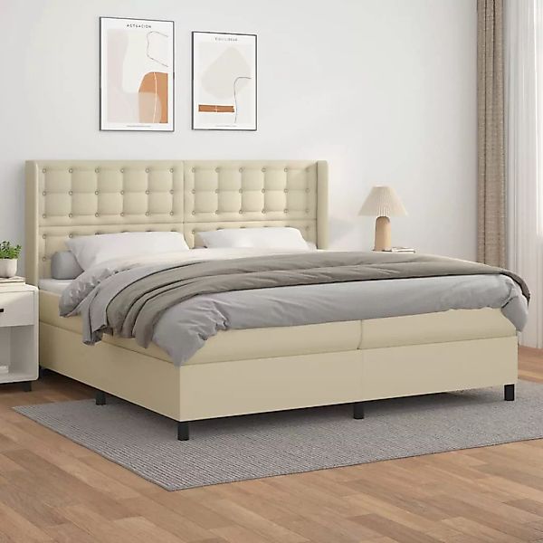 Vidaxl Boxspringbett Mit Matratze Creme 200x200 Cm Kunstleder günstig online kaufen