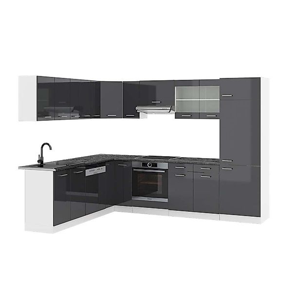 Vicco R-Line Eckküche Anthrazit Hochglanz/Weiß 227 x 287 cm AP Anthrazit günstig online kaufen