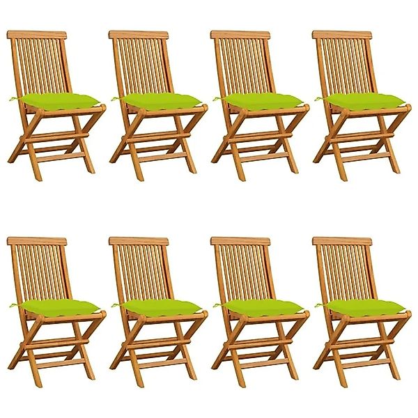 vidaXL Gartenstühle mit Hellgrünen Kissen 8 Stk Massivholz Teak 3072943 günstig online kaufen