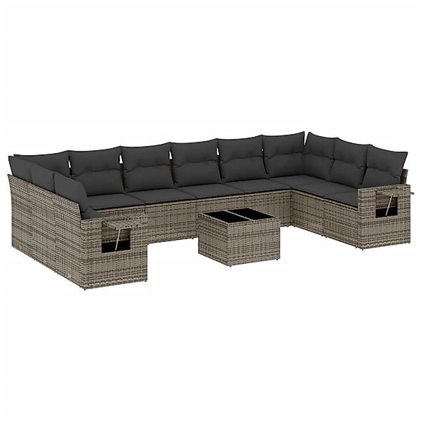 vidaXL 11-Tlg Garten-Sofagarnitur mit Kissen Grau Poly Rattan 3253017 günstig online kaufen