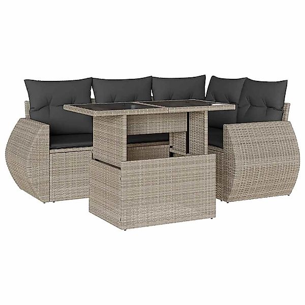 vidaXL 5-Tlg Garten-Sofagarnitur mit Kissen Hellgrau Poly Rattan 3268512 günstig online kaufen