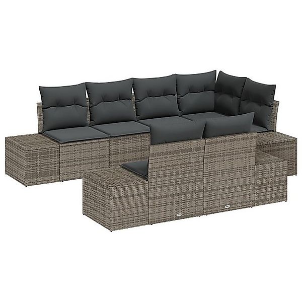 vidaXL Loungesofa 7-tlg. Garten-Sofagarnitur mit Kissen Grau Poly Rattan, 7 günstig online kaufen